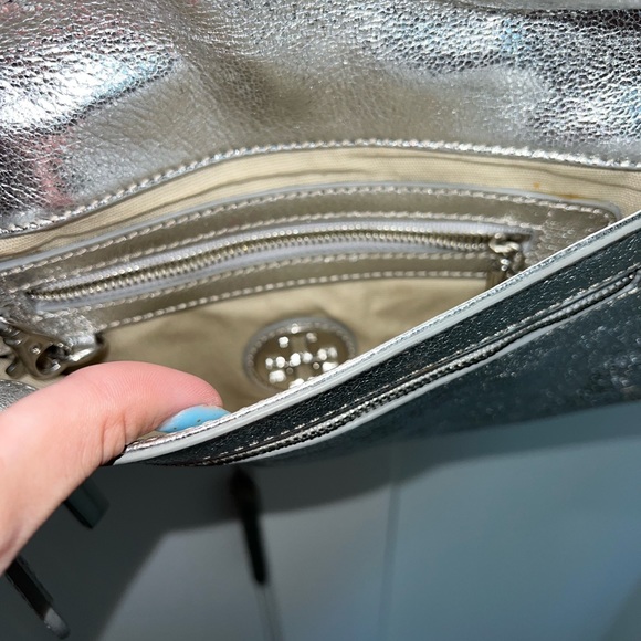 Tory Burch Reva Silver Saffiano Leather Flap Clutch/Shoulder Bag - Picture 7 of 7